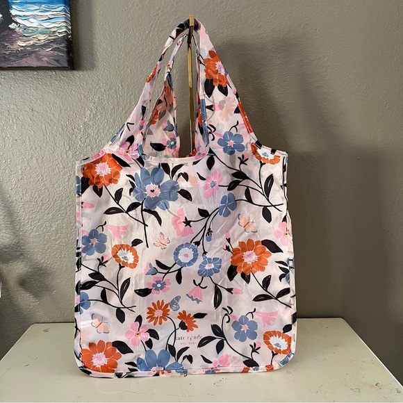 Kate Spade Floral Reusable Tote Bag Pink Blue Eco Shopper Market Beach - Picture 10 of 11